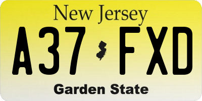 NJ license plate A37FXD