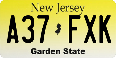 NJ license plate A37FXK