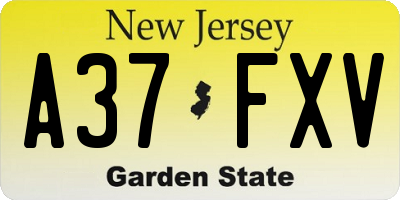 NJ license plate A37FXV