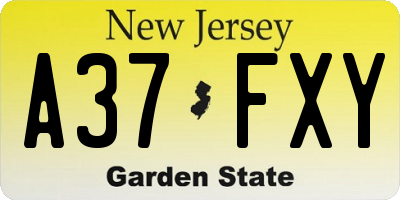 NJ license plate A37FXY