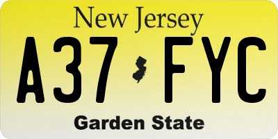 NJ license plate A37FYC