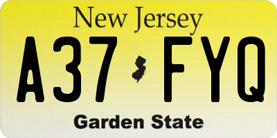 NJ license plate A37FYQ