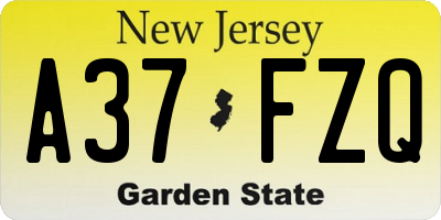 NJ license plate A37FZQ
