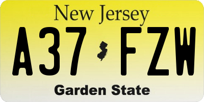 NJ license plate A37FZW