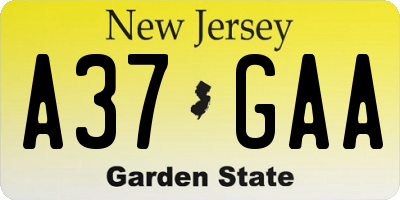 NJ license plate A37GAA