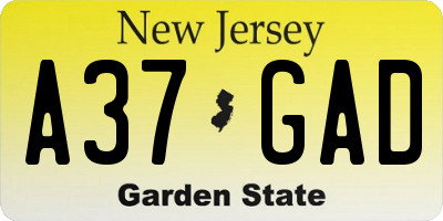 NJ license plate A37GAD