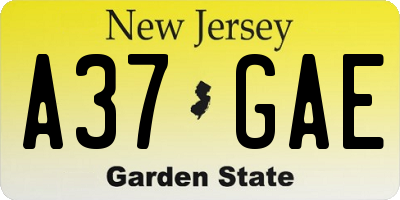 NJ license plate A37GAE