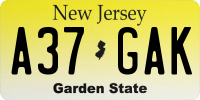 NJ license plate A37GAK