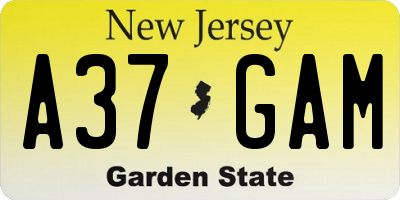 NJ license plate A37GAM