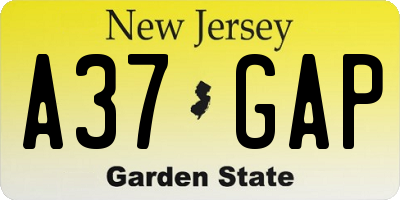 NJ license plate A37GAP