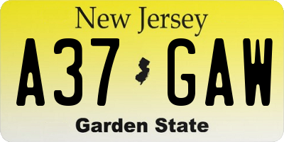 NJ license plate A37GAW