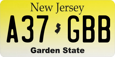 NJ license plate A37GBB