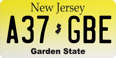 NJ license plate A37GBE