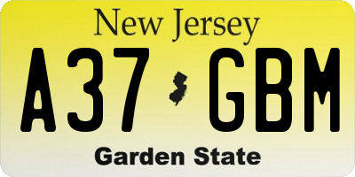 NJ license plate A37GBM