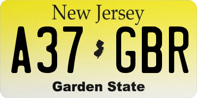 NJ license plate A37GBR