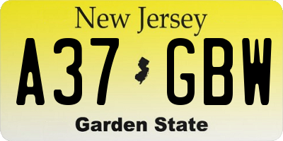 NJ license plate A37GBW