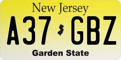 NJ license plate A37GBZ