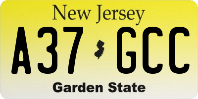 NJ license plate A37GCC