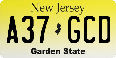 NJ license plate A37GCD