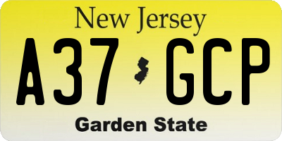 NJ license plate A37GCP
