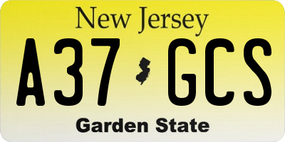 NJ license plate A37GCS
