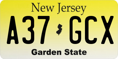 NJ license plate A37GCX