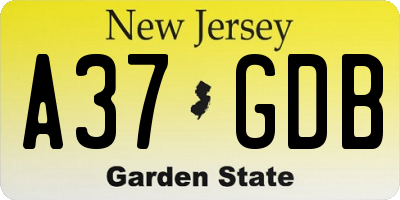 NJ license plate A37GDB