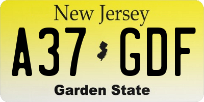 NJ license plate A37GDF
