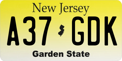 NJ license plate A37GDK