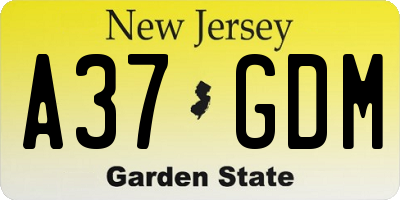 NJ license plate A37GDM