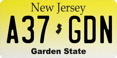 NJ license plate A37GDN