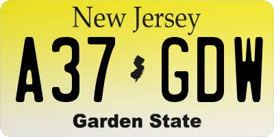 NJ license plate A37GDW