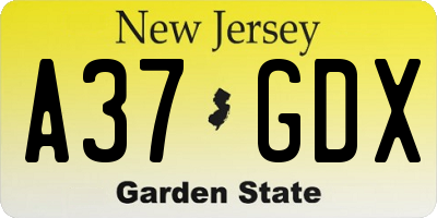 NJ license plate A37GDX
