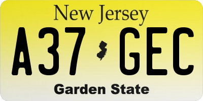 NJ license plate A37GEC