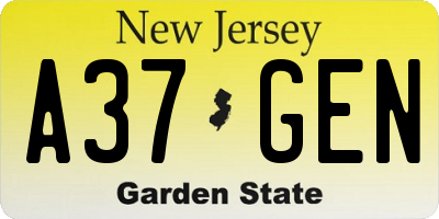 NJ license plate A37GEN