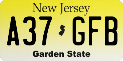 NJ license plate A37GFB