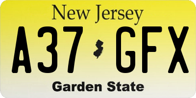 NJ license plate A37GFX