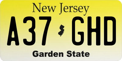 NJ license plate A37GHD
