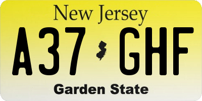 NJ license plate A37GHF