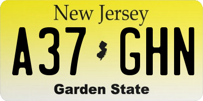 NJ license plate A37GHN