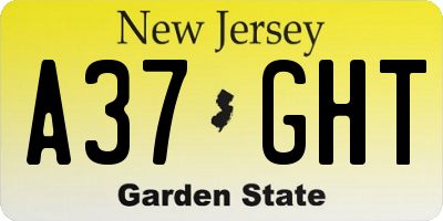 NJ license plate A37GHT