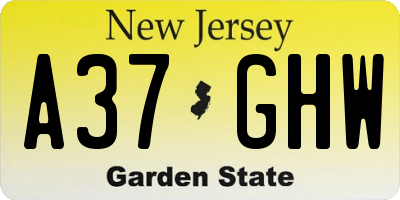 NJ license plate A37GHW