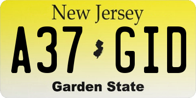 NJ license plate A37GID