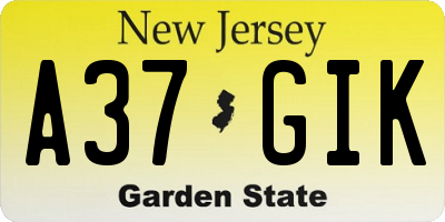 NJ license plate A37GIK