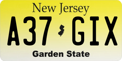 NJ license plate A37GIX