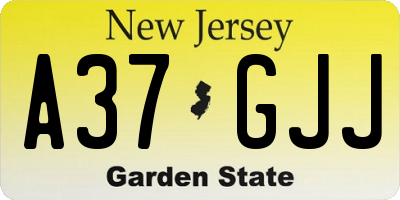 NJ license plate A37GJJ