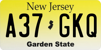 NJ license plate A37GKQ