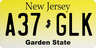 NJ license plate A37GLK