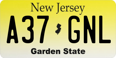 NJ license plate A37GNL