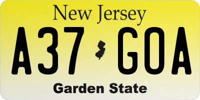 NJ license plate A37GOA